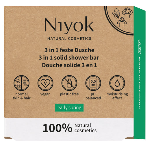 Niyok 3 in 1 solid shower bar body + hair + face, 80g