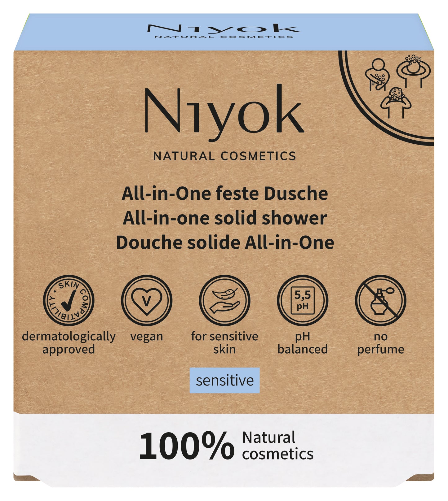 Niyok 4 in 1 solid shower bar body + hair + face + beard athletic grey, 80g