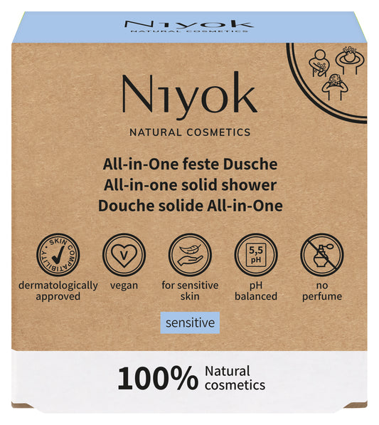 Niyok 4 in 1 solid shower bar body + hair + face + beard athletic grey, 80g