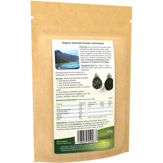Golden Greens Organic Chlorella Powder 200gm Large
