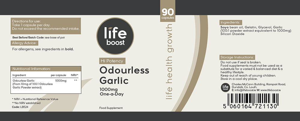Life Boost Hi Potency Odourless OAD Garlic (90 Capsules)
