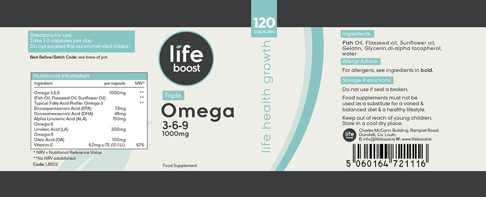 Life Boost Omega 3 + 6 + 9 1000mg (120 Capsules)