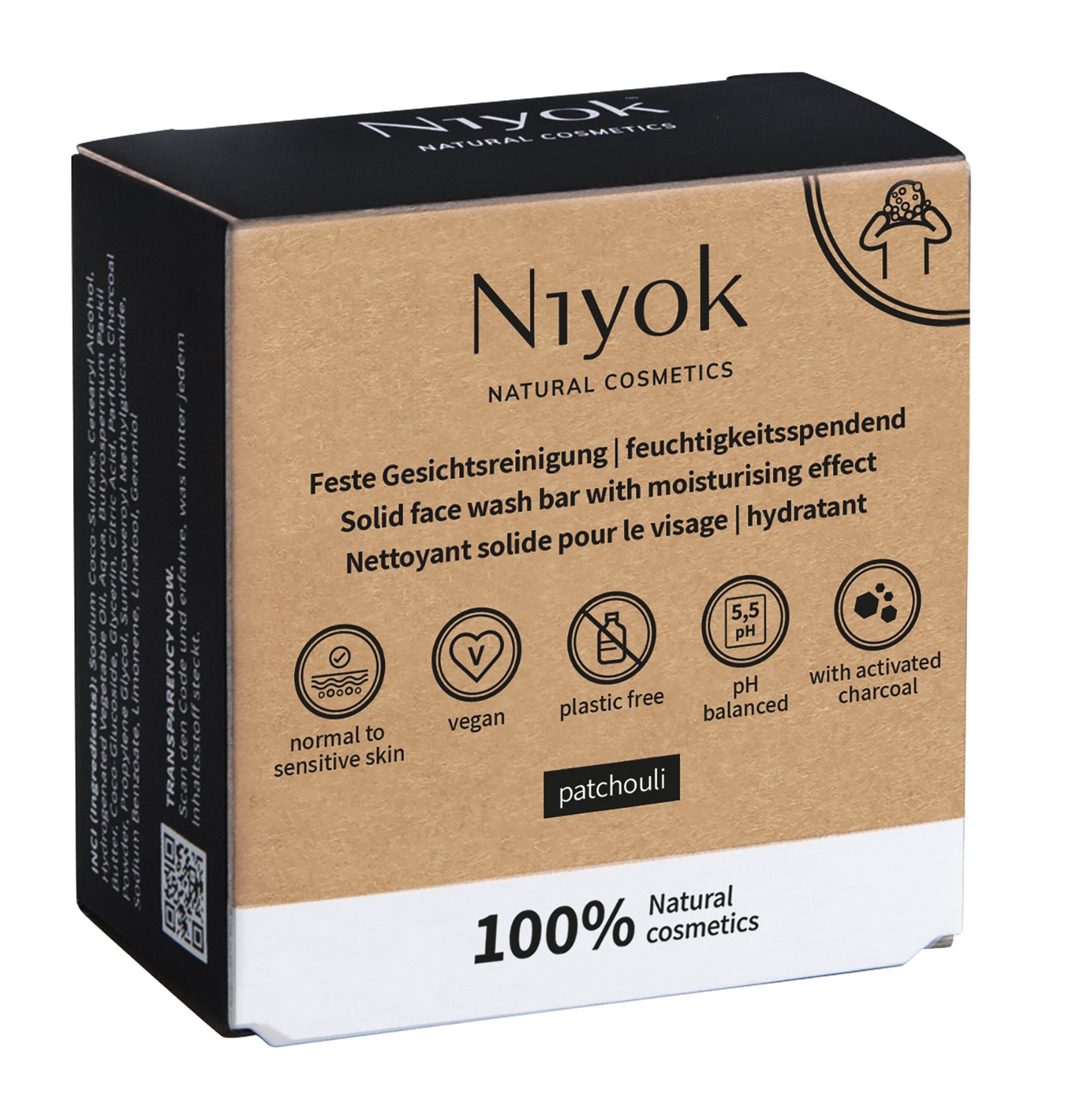 Niyok Solid face wash bar with moisturising effect patchouli, 80g