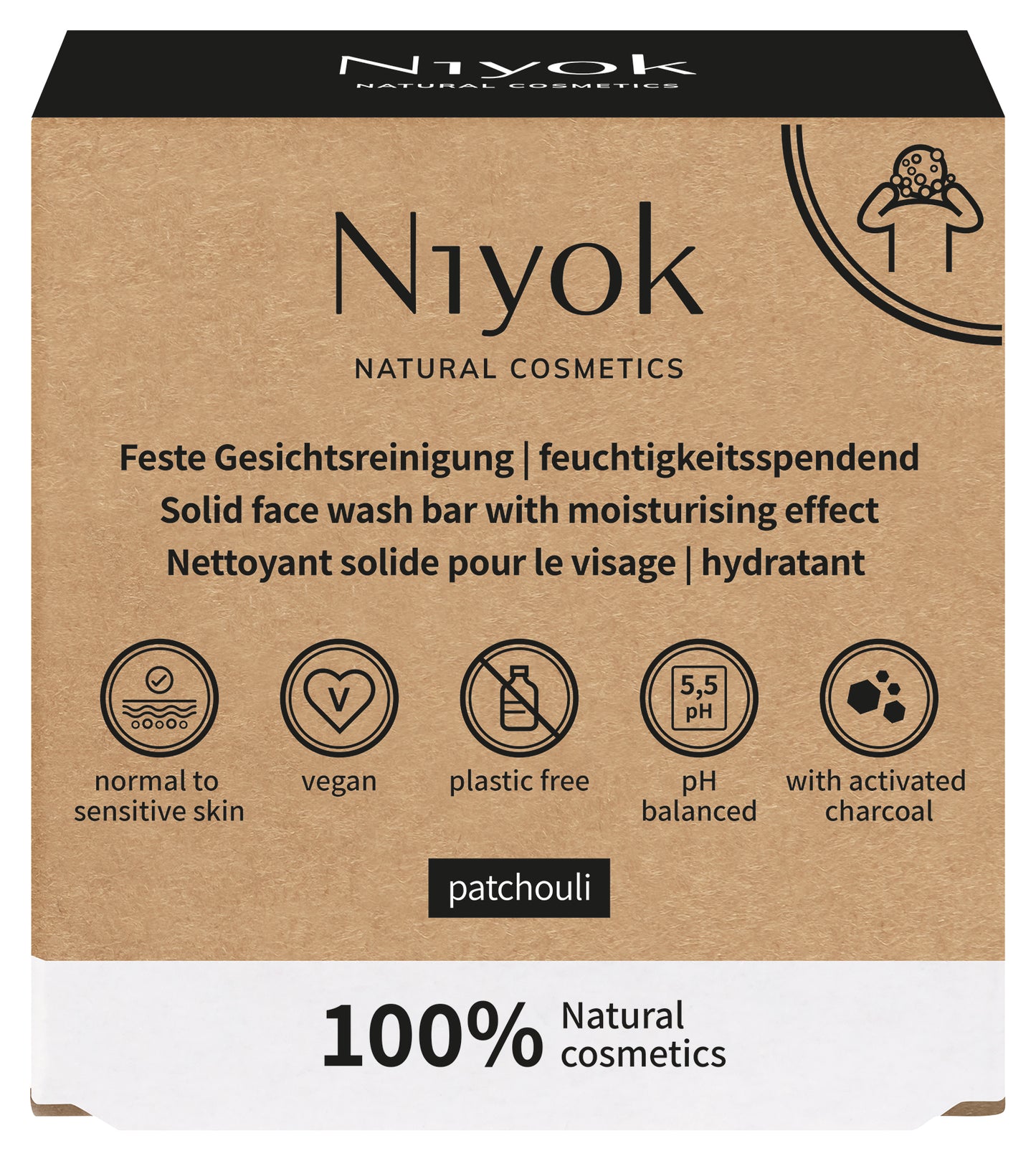 Niyok Solid face wash bar with moisturising effect patchouli, 80g