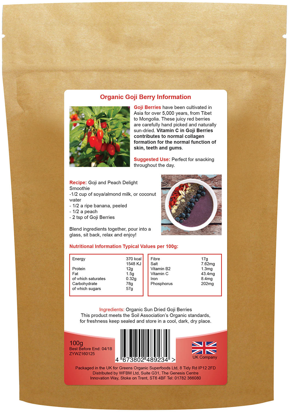 Golden Greens Organic Goji Berries 100gm