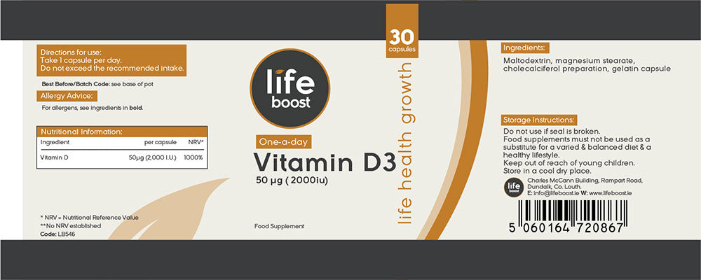 Life Boost One A Day Vitamin D3 50mcg (30 capsules)