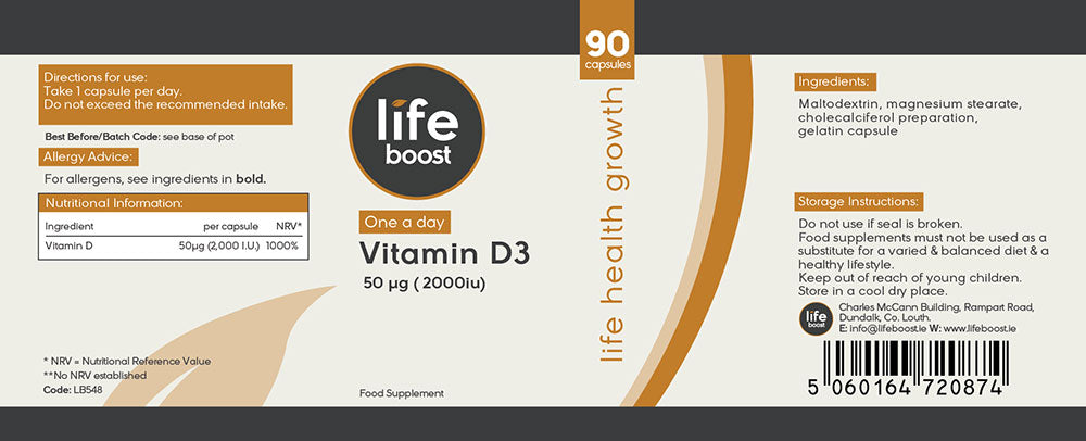 Life Boost One A Day Vitamin D3 50mcg (90 Capsules)