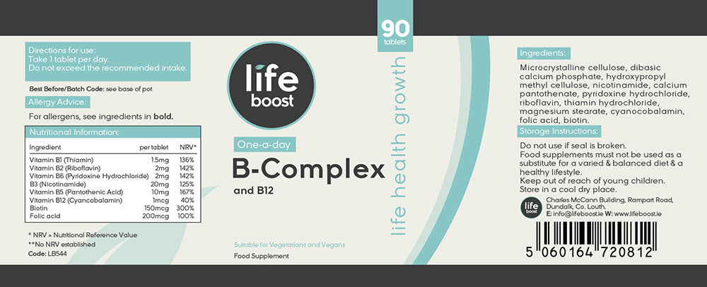 Life Boost One A Day Vitamin B Complex with B12 (90 Tablets)