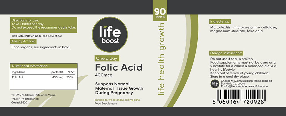 Life Boost One A Day Folic Acid 400mcg (90 Tablets)