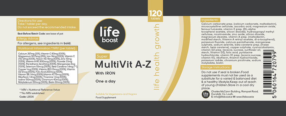 Life Boost Super Multivit with Iron A - Z (120 Tablets)